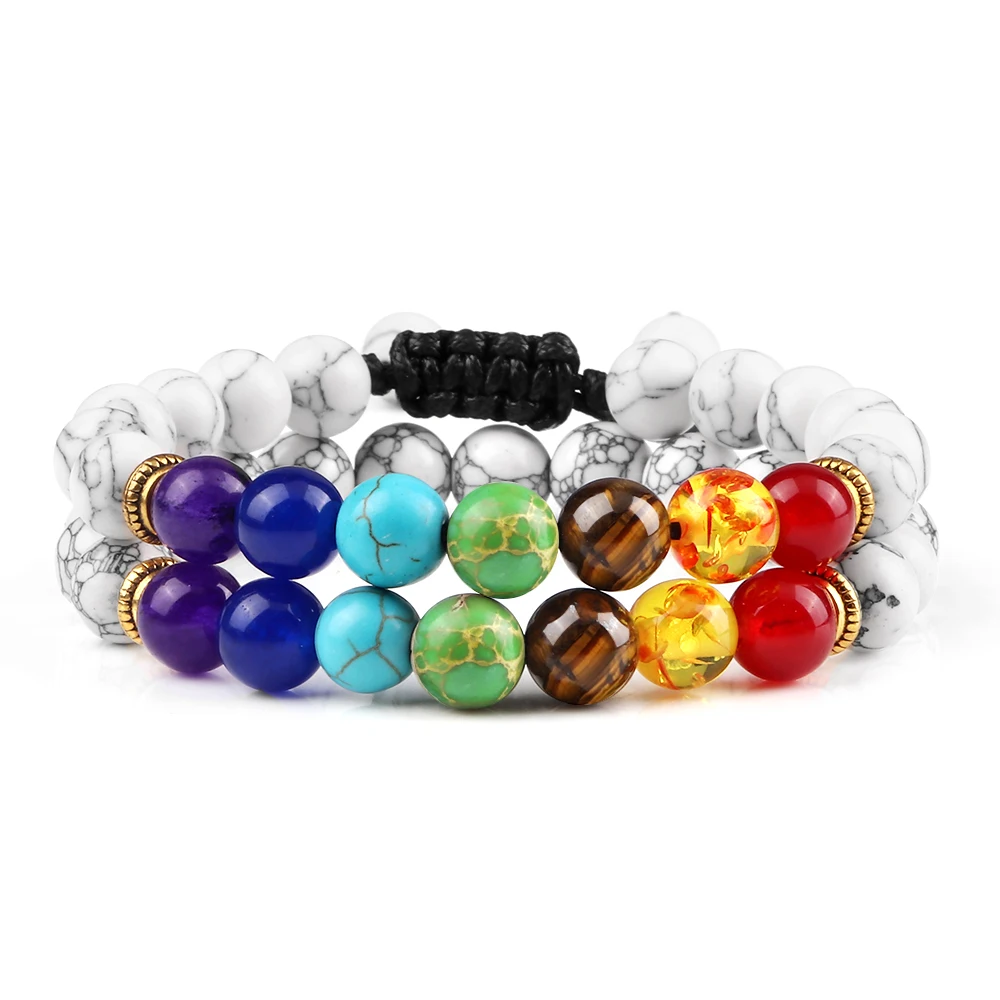 Bracelet 7 chakras pin noir avec perles colorées