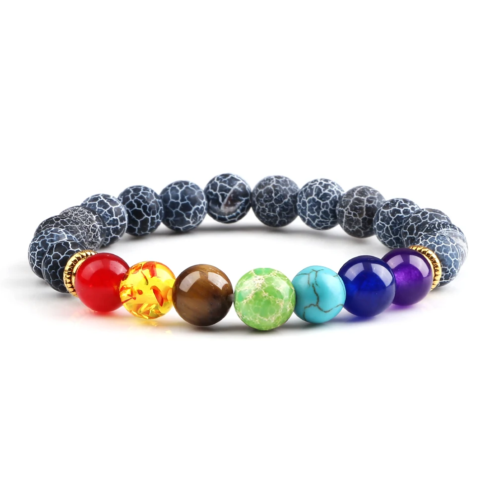Bracelet 7 chakras noir patiné avec perles colorées