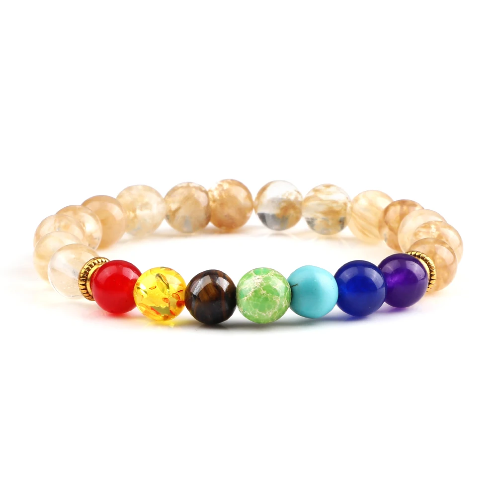 Bracelet 7 chakras café avec perles colorées