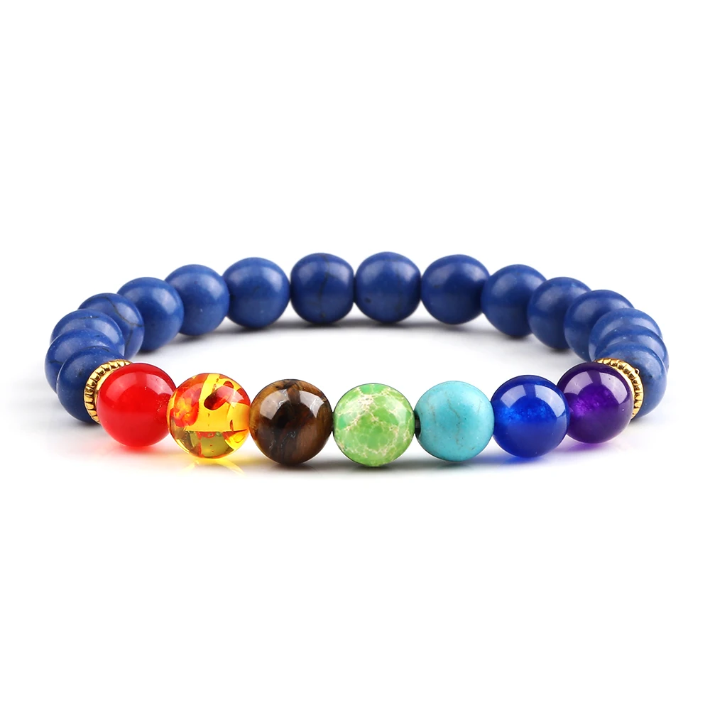 Bracelet 7 chakras bleu avec perles colorées