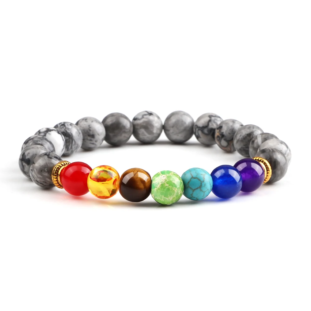 Bracelet 7 chakras motif picasso avec perles colorées
