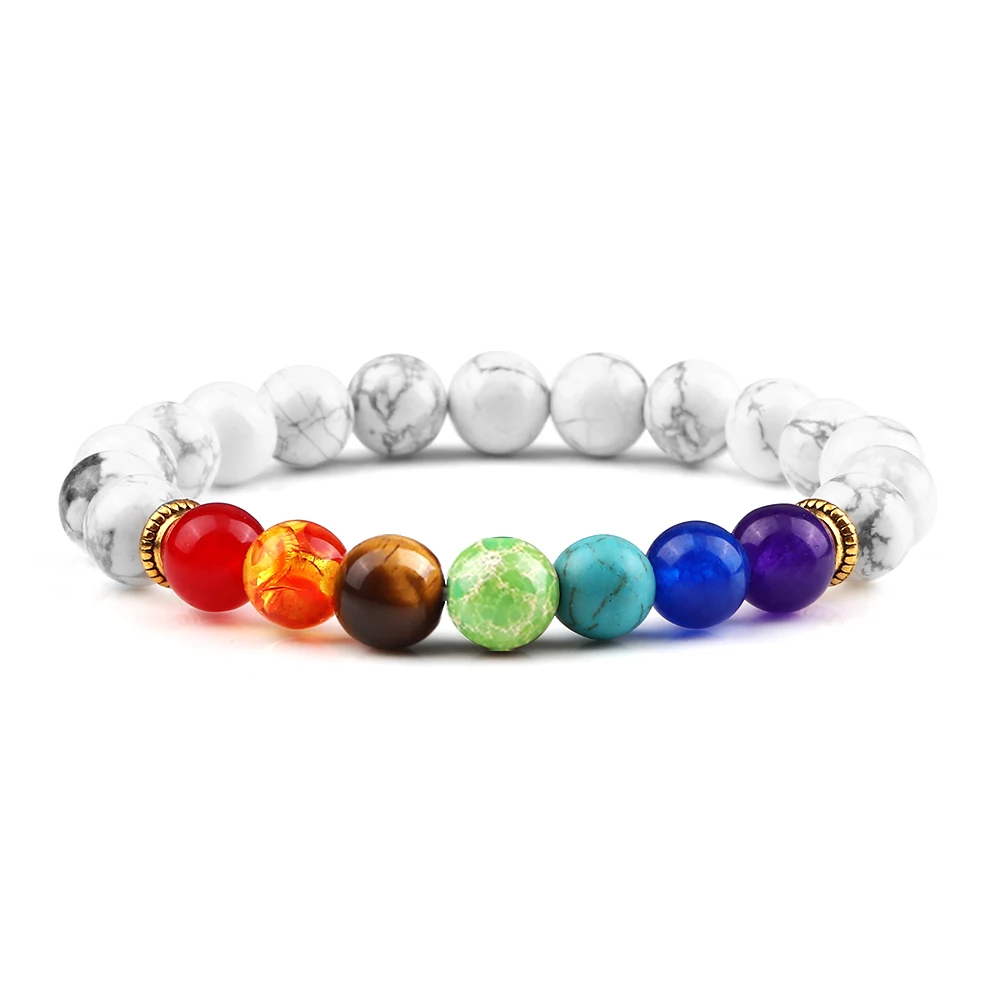 Bracelet 7 chakras blanc uni avec perles colorées