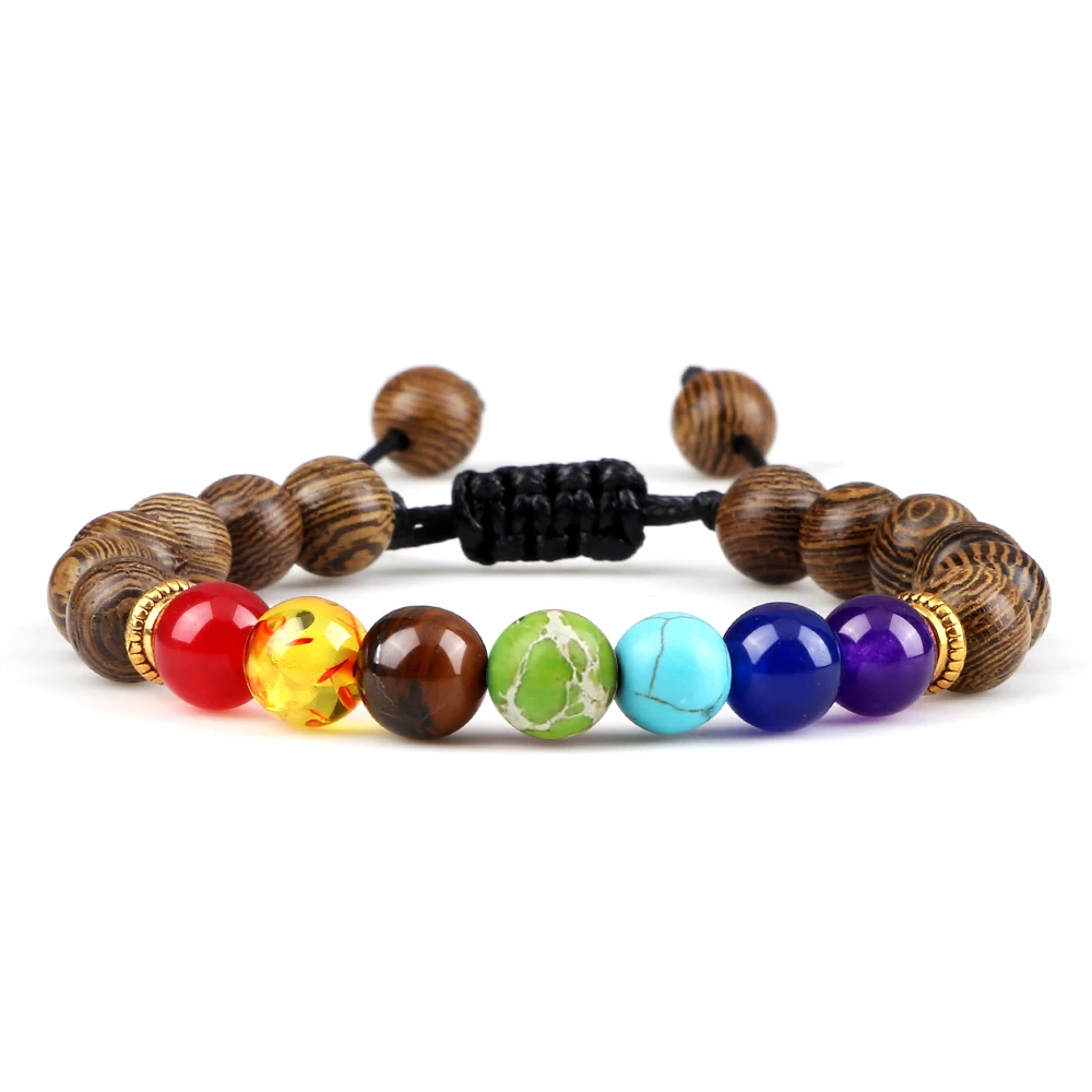 Bracelet 7 chakras bois avec perles colorées