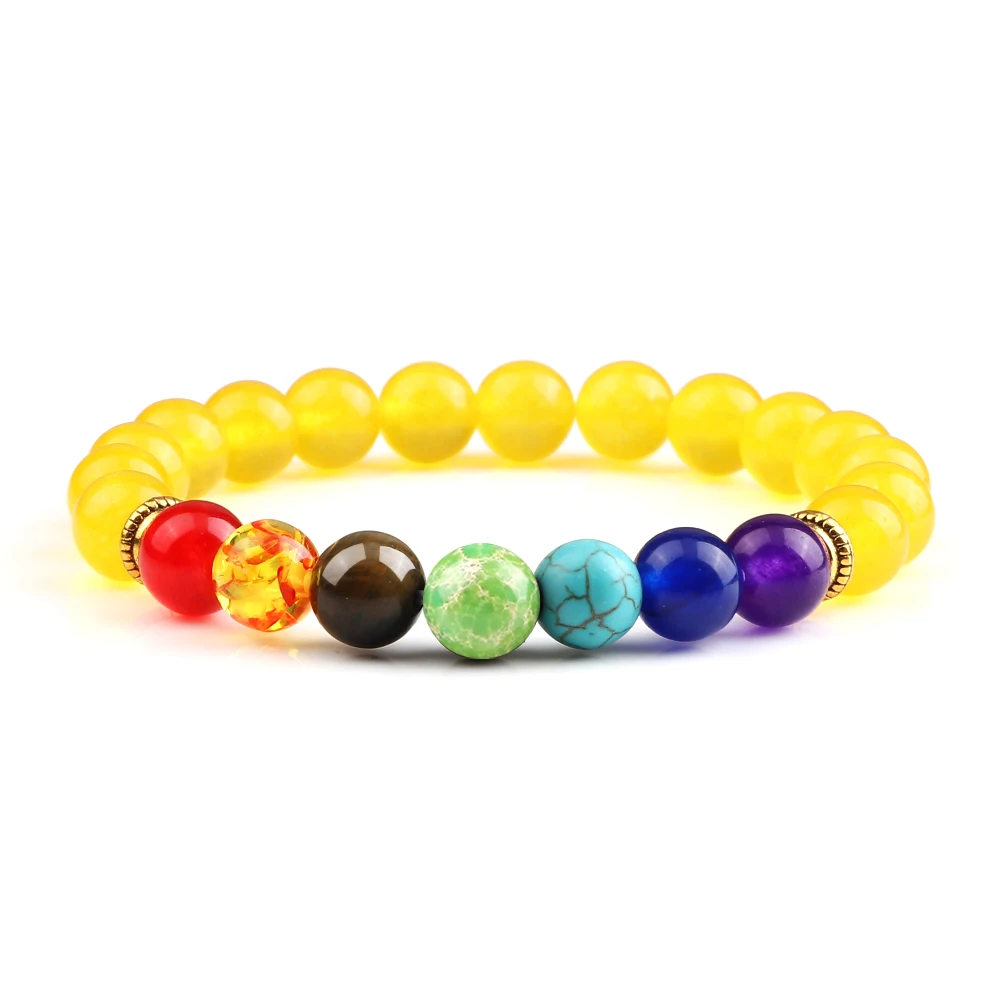 Bracelet 7 chakras jaune avec perles colorées